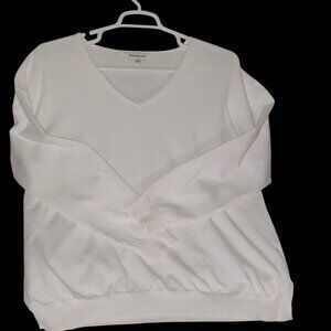 Davi & Dani White Long-Sleeve Soft Stretch Minimalist Casual Knit Top Women L